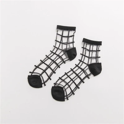 Printemps et été nouvelles chaussettes pour femmes Style japonais à carreaux Ultra-mince Transparent