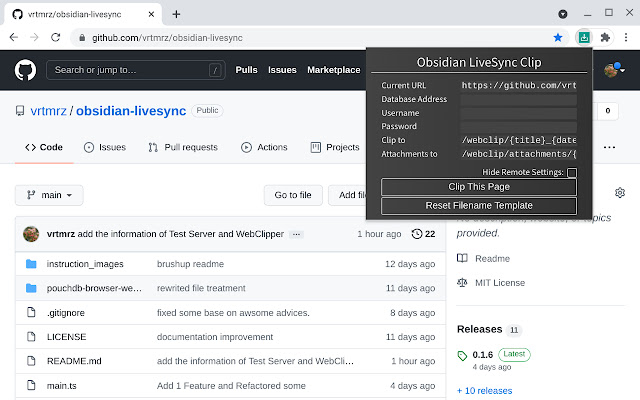 obsidian-livesync-webclip chrome extension