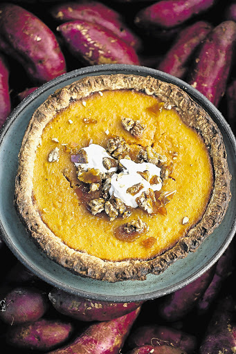 Sweet potato pie with caramelised walnuts.