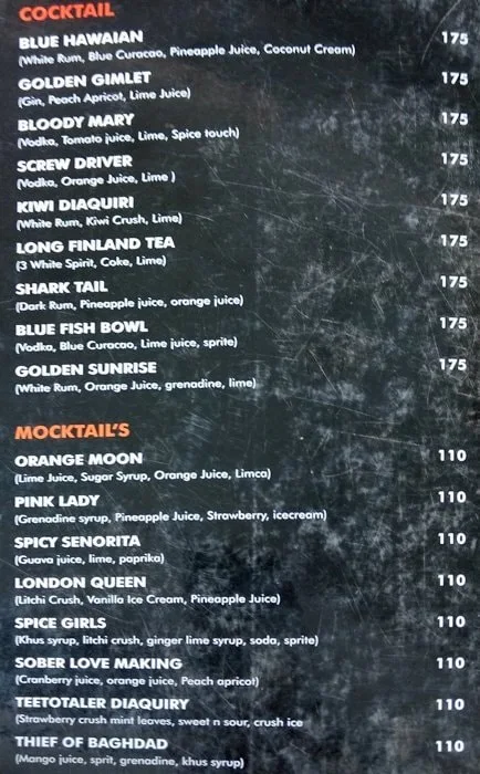 Golden Bar menu 