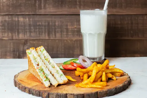Grilled Veg Sandwich With Peri Peri French Fries And Vanilla Shake