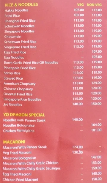 Yo Dragon menu 