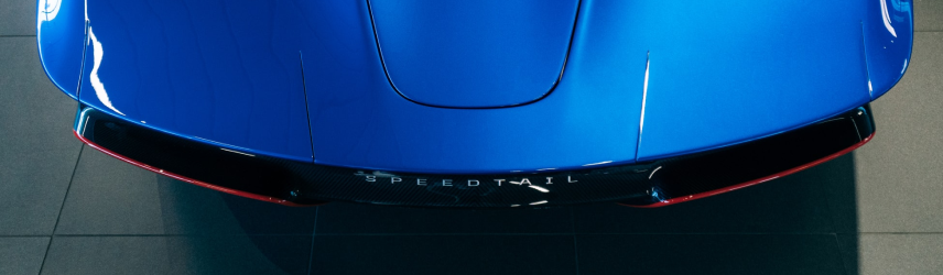 Blue bumper of a Speedtail luxury car