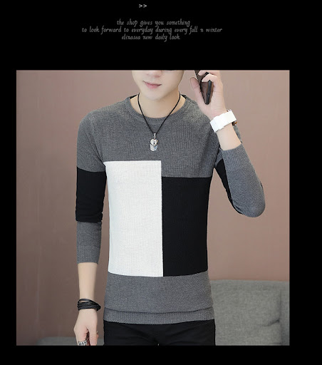 Title 15, Korean Slim Top Mens Knitted Shirt Youth Round...