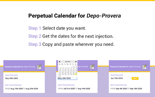 Depo Provera Perpetual Calendar Calculator