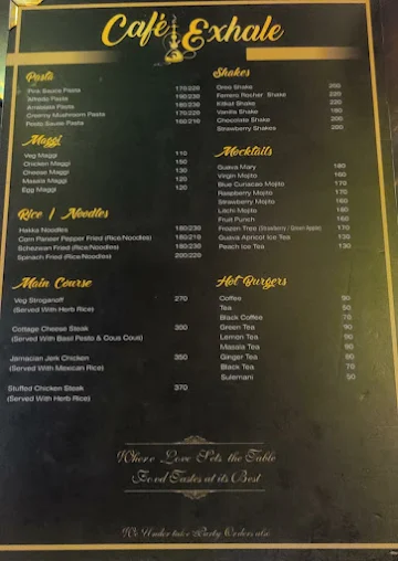 Cafe Exhale menu 