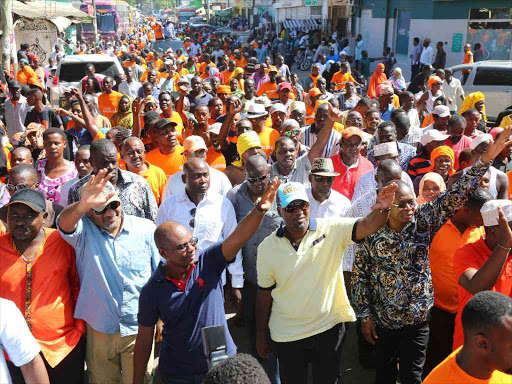 Nasa leader Raila Odinga and Mombasa Governor, Ali Hassan Joho and other Coast leaders in Malindi.