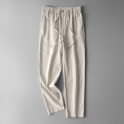 Title 10, Mens Elastic Waist Loose Cotton and Linen Casu...