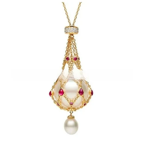 Title 5, Pendentif lavallière perle et pierre précieuse,...