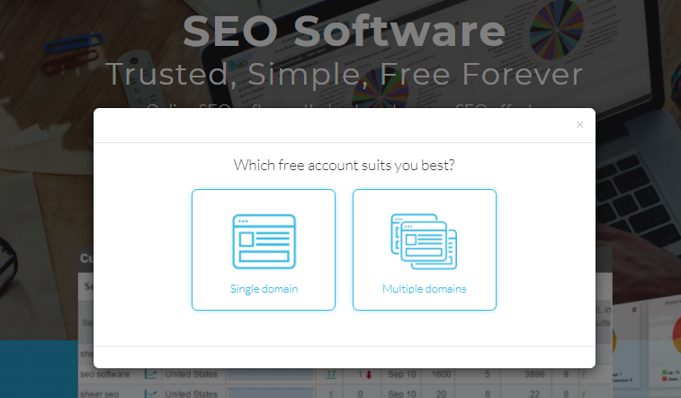 SheerSEO Select Account Type