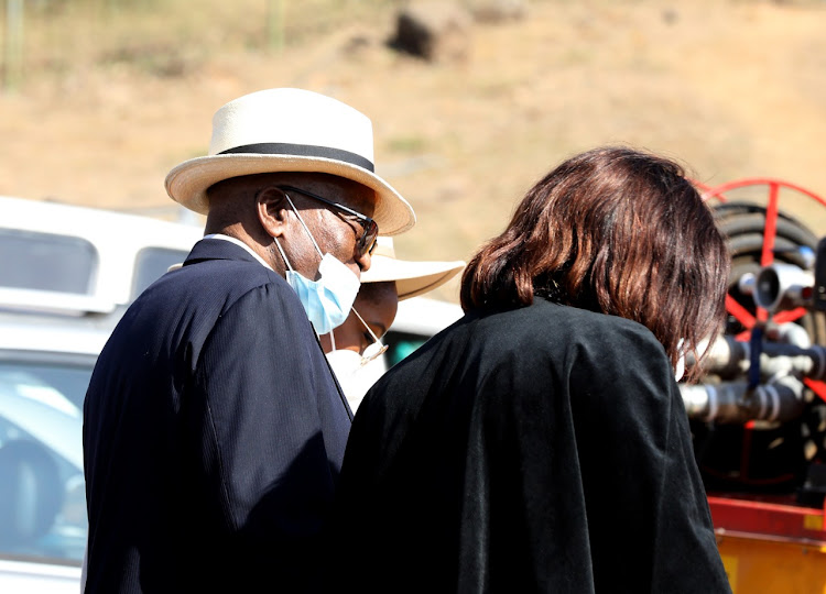 Former president Jacob Zuma, left, arrives to attend a funeral of his younger brother Michael Zuma at Nkandla in KwaZulu-Natal. Zuma was sentenced to 15 months jail sentence for failing to abide by the Constitutional Court order compelling him to appear before the Commission of Enquiry into State Capture to be cross-examined by Judge Zondo. The former head of state was temporary release by Escourt Prison to bury his brother. Picture: SANDILE NDLOVU