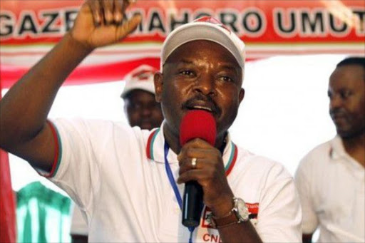 Burundi's President Pierre Nkurunziza addresses delegates of the ruling Conseil National pour la Defense de la Democratie - Forces pour Defense de la Democratie (CNDD-FDD) party during their congress in the capital Bujumbura, April 25, 2015. Photo/REUTERS