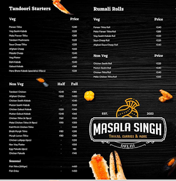 Masala Singh menu 