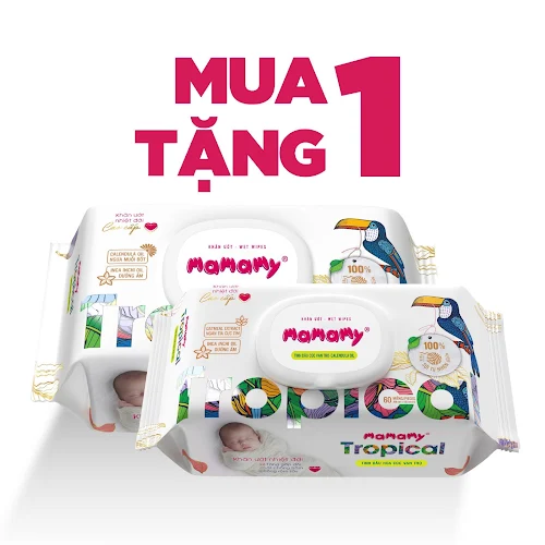 Khăn ướt Mamamy Tropical 90 tờ không mùi tặng 1 gói 60 tờ cùng loại