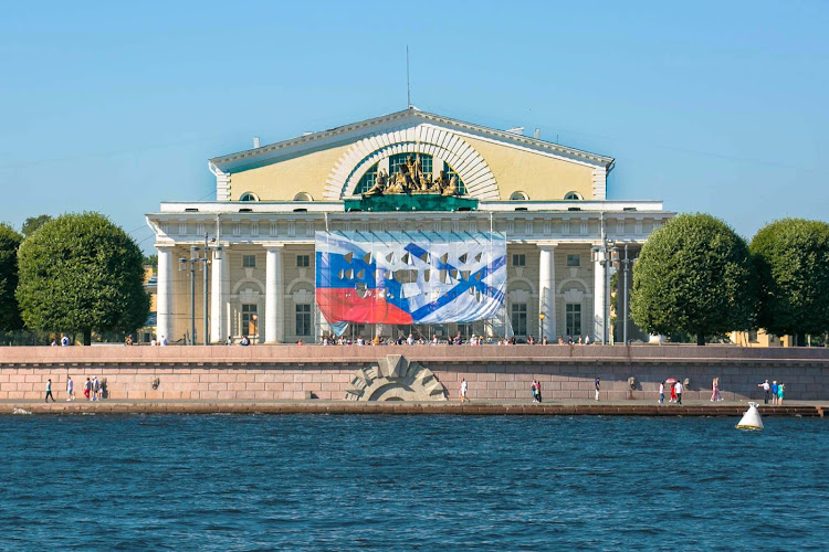 One of the captivating buildings seen along the waterway during a canal cruise  in St. Petersburg, Russia. 