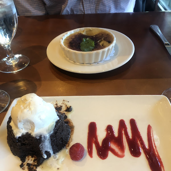 Flourless chocolate cake, and coffee crème brûlée