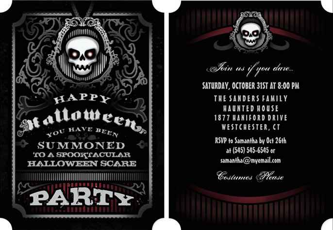 Evil Skull Scary Halloween Invitation Front & Back View