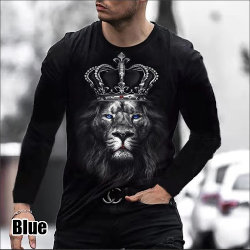 Title 2, Fall New Loose Round Neck Lion Head Black Mens...