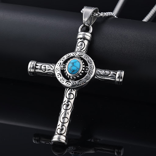 Title 3, Vintage Turquoise Cross Pendant Necklace Orname...