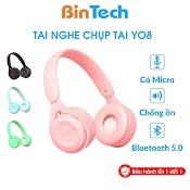 Tai Nghe Chụp Tai Bluetooth Yo8, Tai Chụp Dễ Thương Có Mic, Âm Bass Mạnh Mẽ Nghe Nhạc Cực Hay - Bintech