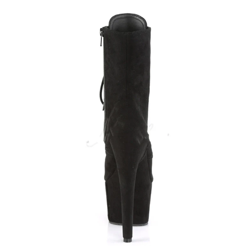 Super High Heels Stiletto Stiefeletten aus Wildleder mit Schnürung. Diese niedrigen Stiefel sind elegant und perfekt für einen tollen Look.
