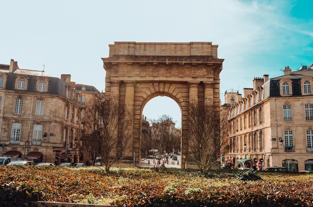 A stunning shot of a historic gate in Burgundy, Bordeaux, France, showcasing European architecture during a study abroad trip.