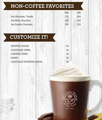 The Coffee Bean & Tea Leaf menu 