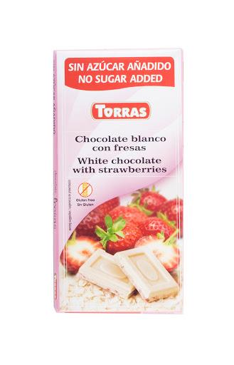 Chocolate Blanco Fresas sin azucar sin gluten 75 g Torras - AyF