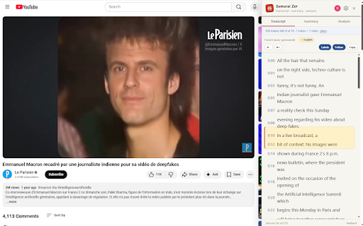 Samurai Zer — YouTube Transcript & Analysis screenshot 1