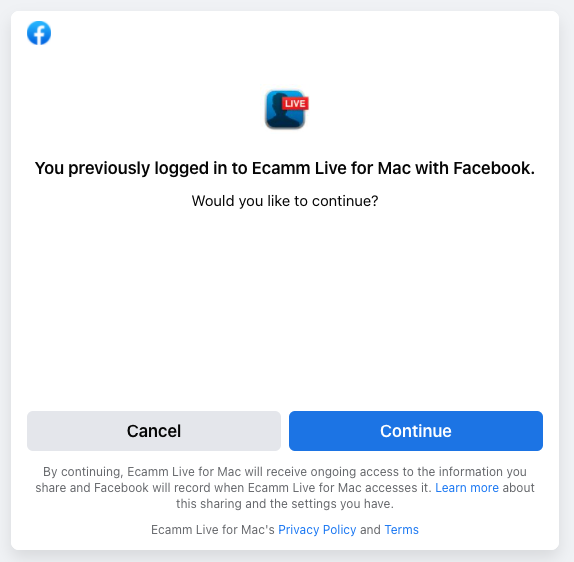 Facebook permissions with Ecamm Live