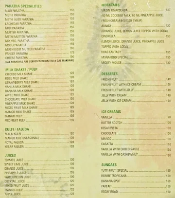 Mona Food menu 