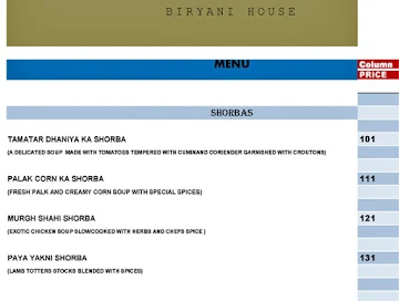 Biryani House menu 