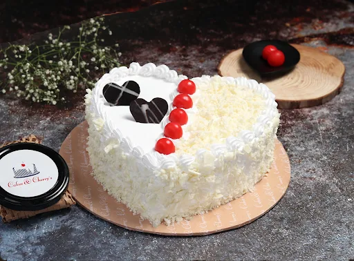 White Forest Heart Eggless Cake