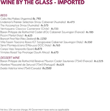 The Wine Rack menu 