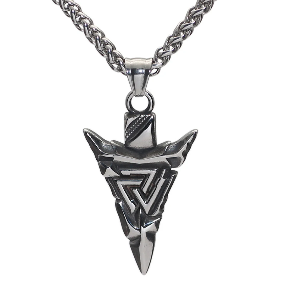 Roestvrij stalen Viking Aoding ketting met driehoek, rune, pijl en titanium, stoer voor mannen en vrouwen.