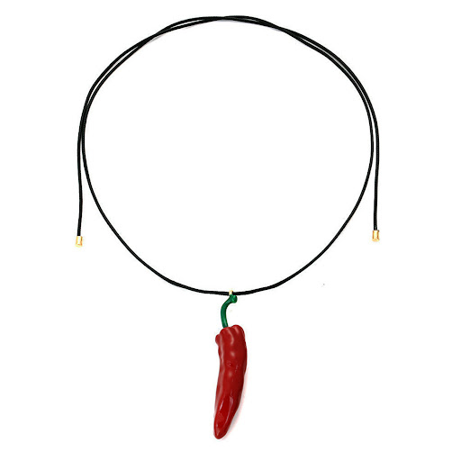Title 2, Enamel Vegetable Twin Red Chilli Pendant Neckla...
