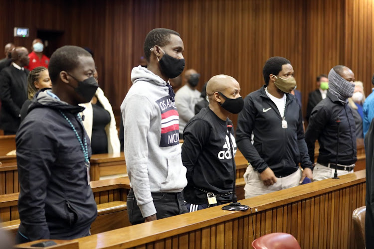 Five men accused of the 2014 murder of former Orlando Pirates goalkeeper Senzo Meyiwa during the trial in the North Gauteng High Court in Pretoria. File photo.