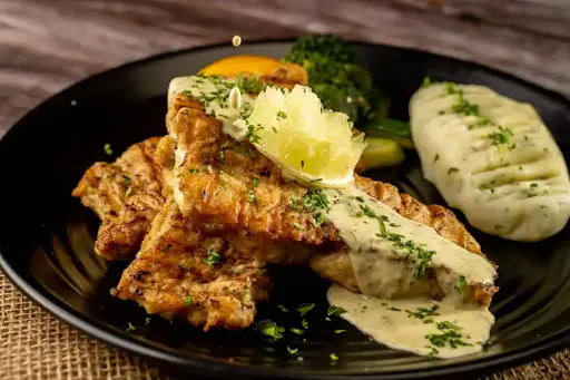 Grilled Sea Fish Steak In Lemon Butter Sauce