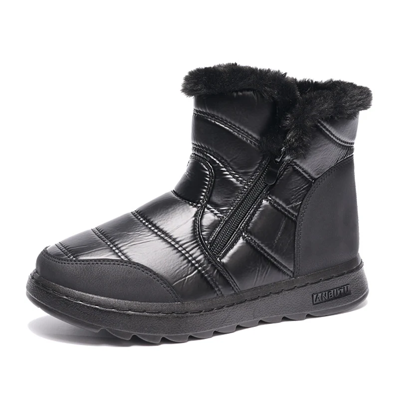 Winter Dicke Plüsch Schneestiefel Damen mit seitlichem Reißverschluss, hohem Plateau, warmem Baumwollschuh, wasserdicht.