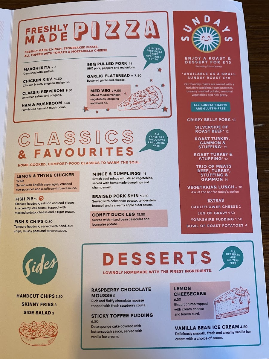 Red House Farm Public House gluten-free menu