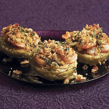 Artichoke Bottoms with Shrimp, Lemon Butter, and Herbed Breadcrumbs - Recipe - FineCooking