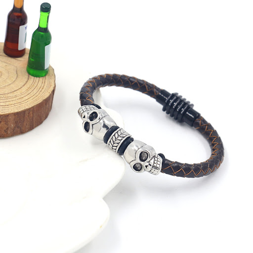 Title 3, Mens Vintage Alloy Skull Woven Leather String ...