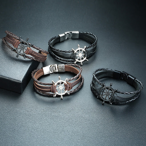 Title 5, Alloy Buckle Rudder Leather Bracelet Black. A s...