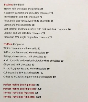 The Leela Patisserie menu 