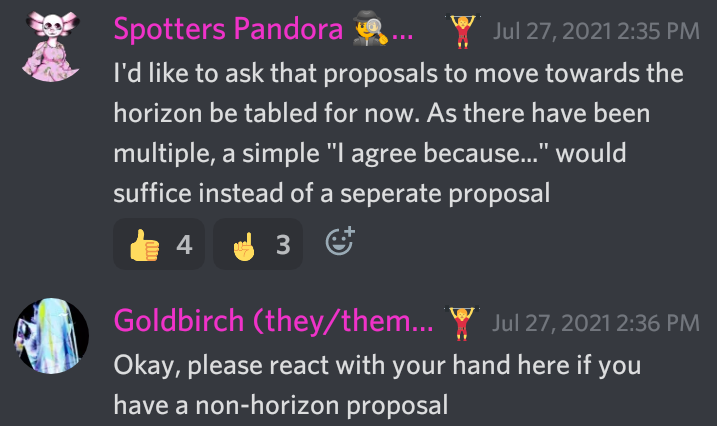 ID: Spotters in the town hall asking for proposals other than Horizon.