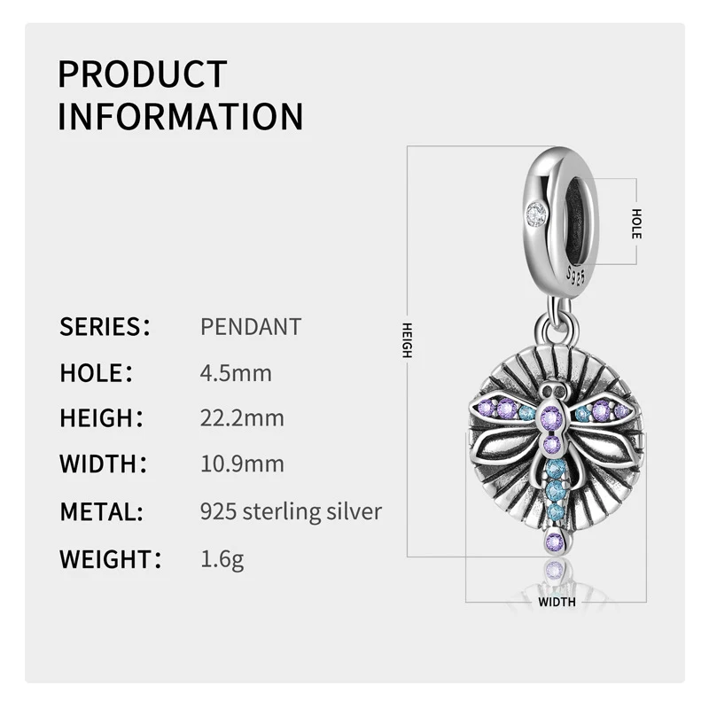 Pingente de prata esterlina S925 Libélula, acessório feminino para pulseira e colar DIY, elegante e com design encantador.