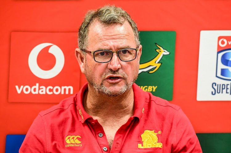 Swys de Bruin (coach) of the Lions during the Super Rugby match between Emirates Lions and Jaguares at Emirates Airline Park on March 09, 2019 in Johannesburg, South Africa.