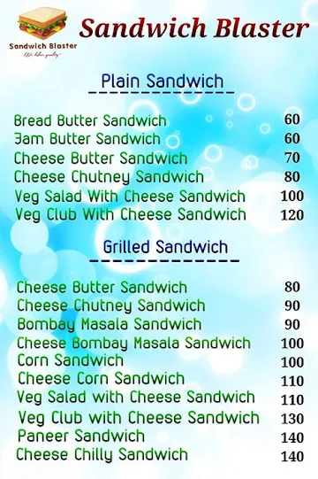 Sandwich Blaster menu 