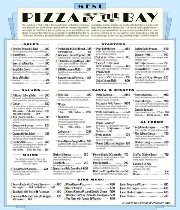 Pizza By The Bay menu 