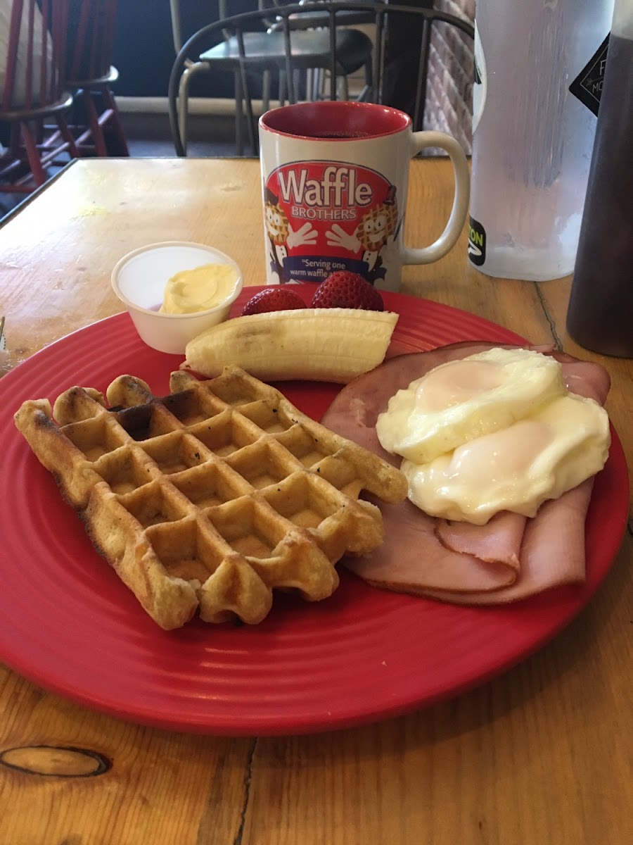 Top 2 of all waffles I've ever eaten! So very delicious! The are very knowledgeable about gluten and I felt very safe enjoying this incredible waffle.